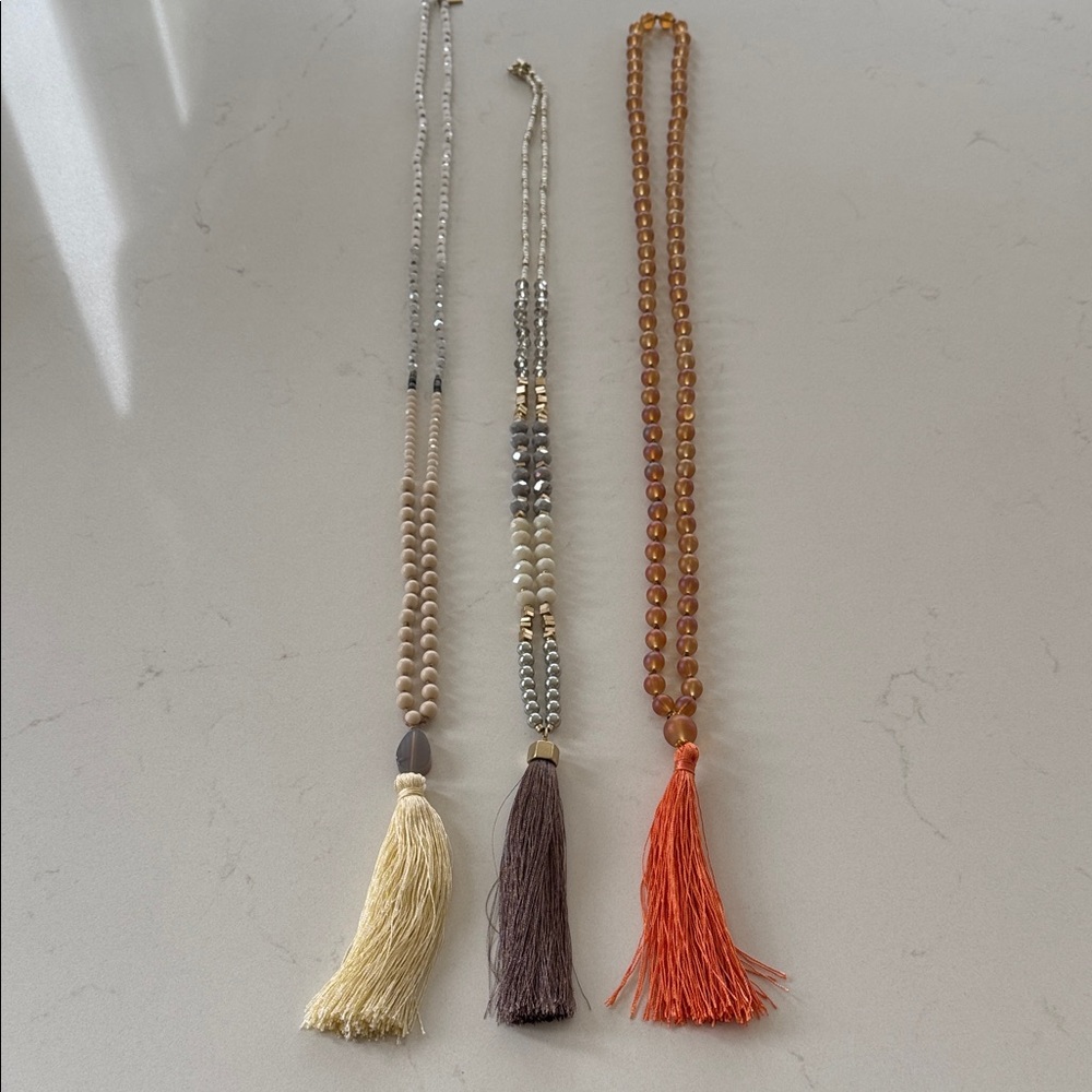 Ann Taylor Loft & Serefina Elegant Beaded Tassel Necklace Set Of 3 NWOT ✨
